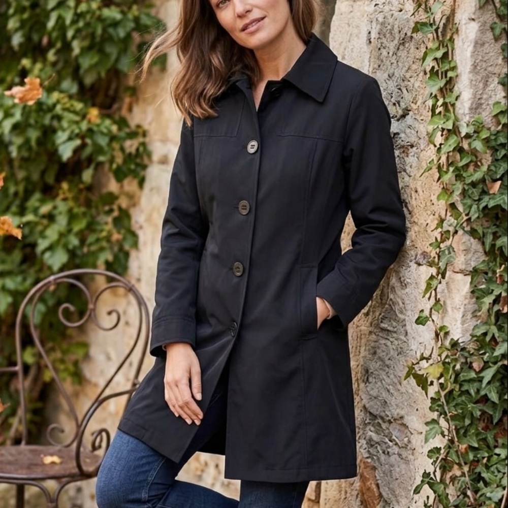 Vintage Esprit Black Button-Front Car Coat / Lightweight Rain Jacket woman’s med